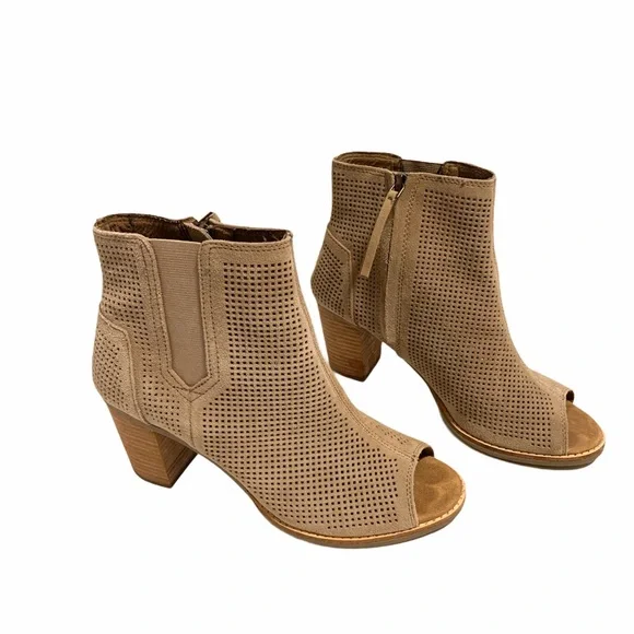 Toms Shoes Toms Majorca Bootie Suede Perforated Peep Toe 8